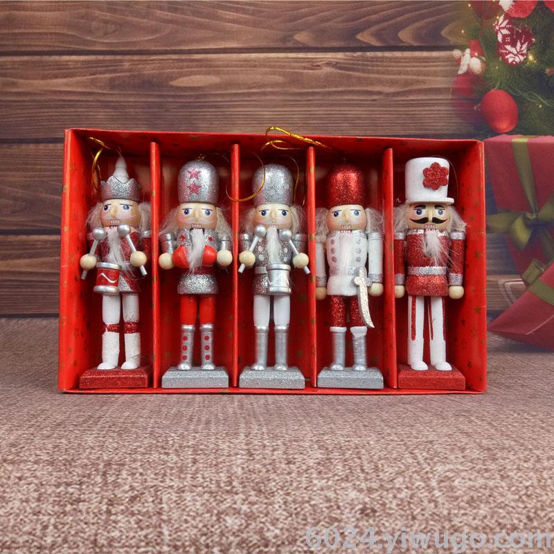 圣诞装饰品12CM木质木偶胡桃夹子桌面装饰摆件套五盒装