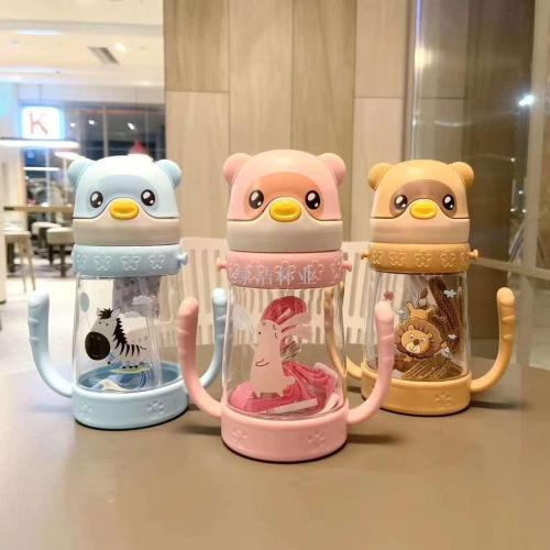 children harness handle strap cute leak-proof drop-resistant cup with straw plastic kettle summer portable water cup