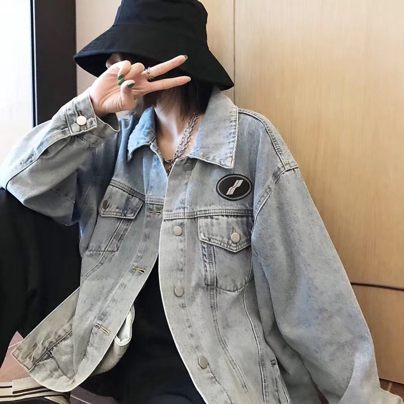 韩版宽松bf大码中长款休闲夹克工装牛仔外套女复古港味百搭潮ins