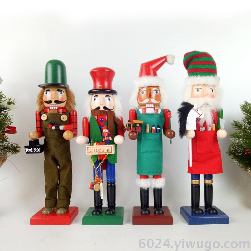 圣诞装饰品 38cm工具人胡桃夹子木质桌面摆件厂家直销