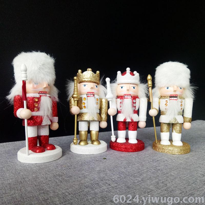 厂家直销圣诞装饰品15CM亮粉胡桃夹子木偶桌面装饰摆件