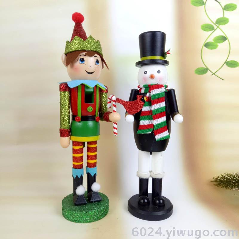 厂家直销38cm彩绘胡桃夹子雪人精灵木偶圣诞装饰桌面摆件