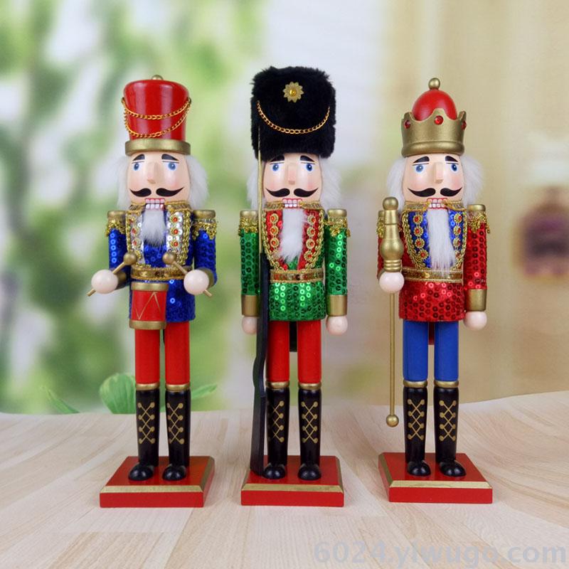 厂家直销38cm亮片套三胡桃夹子木偶桌装饰摆件盒装