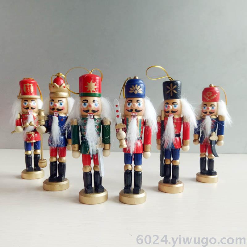 厂家直销圣诞装饰品12.5CM木质胡桃夹子桌面装饰摆件套6