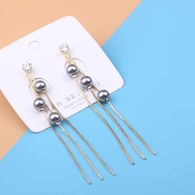 Pudding Small Station Boutique Popular Net Red Long Fringed Pearl Stud Earrings Female Temperamental Earrings Personalized and Exaggerated Earrings