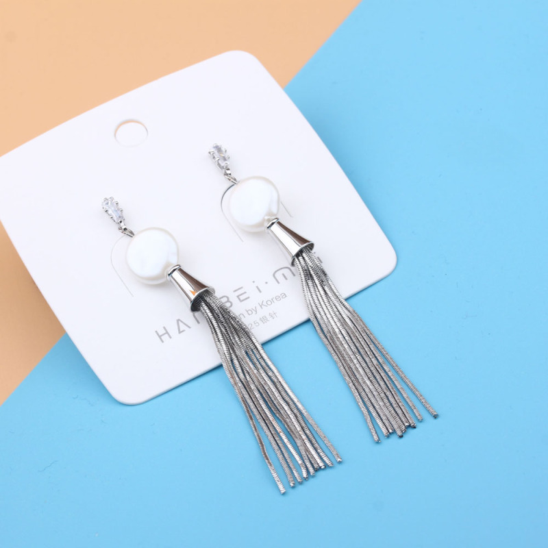 Pudding Station Boutique, trendy and popular long tassel pearl stud earrings, feminine charm earrings, and exaggerated and unique earrings pic 8