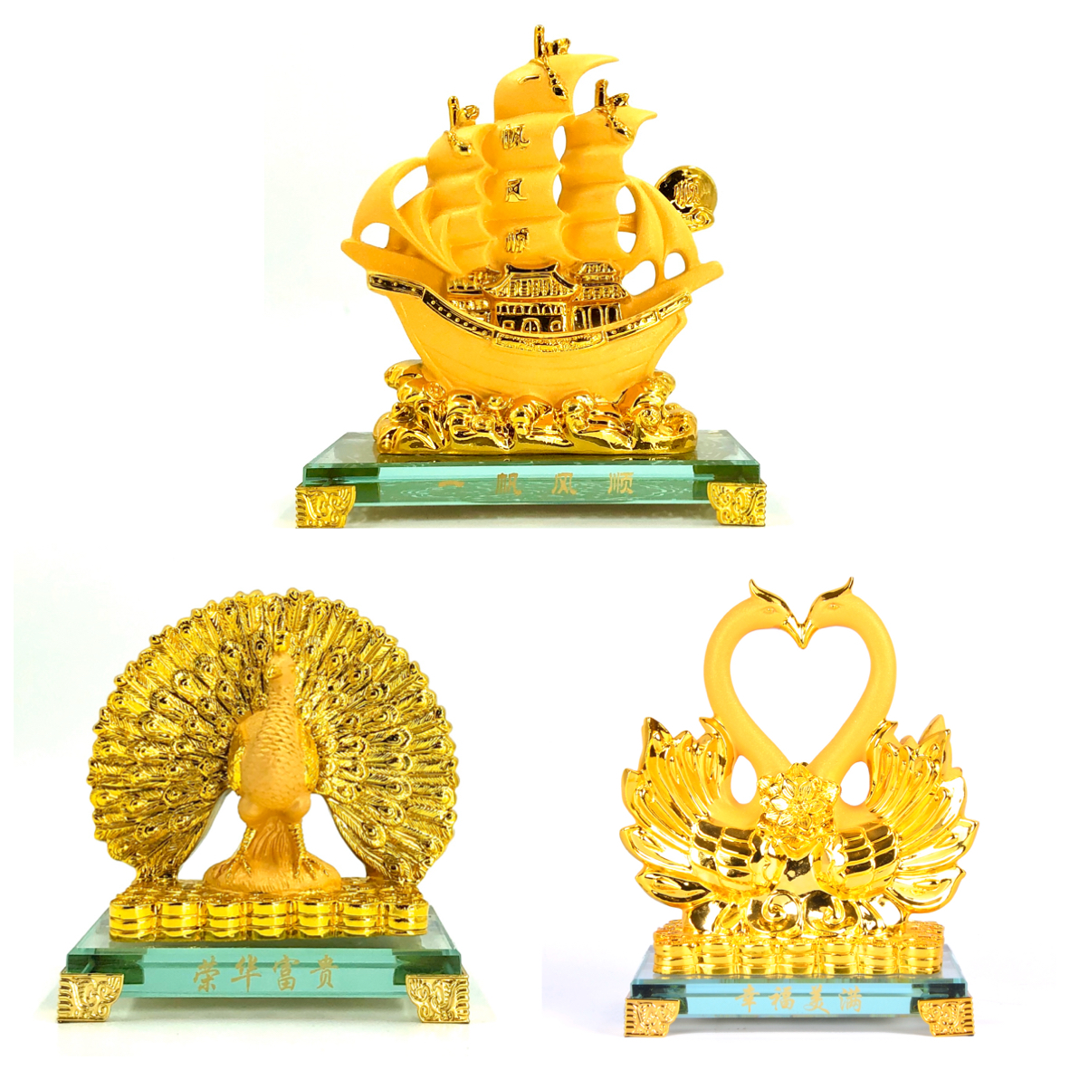 博达树脂工艺品摆件吉祥开业家居饰品帆船/天鹅/孔雀