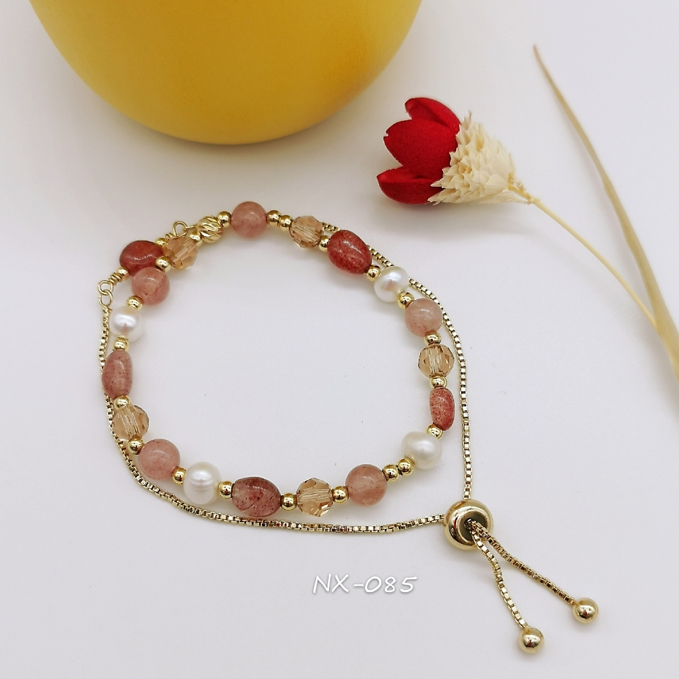 创意饰品天然石水晶手链女草莓晶招桃花款