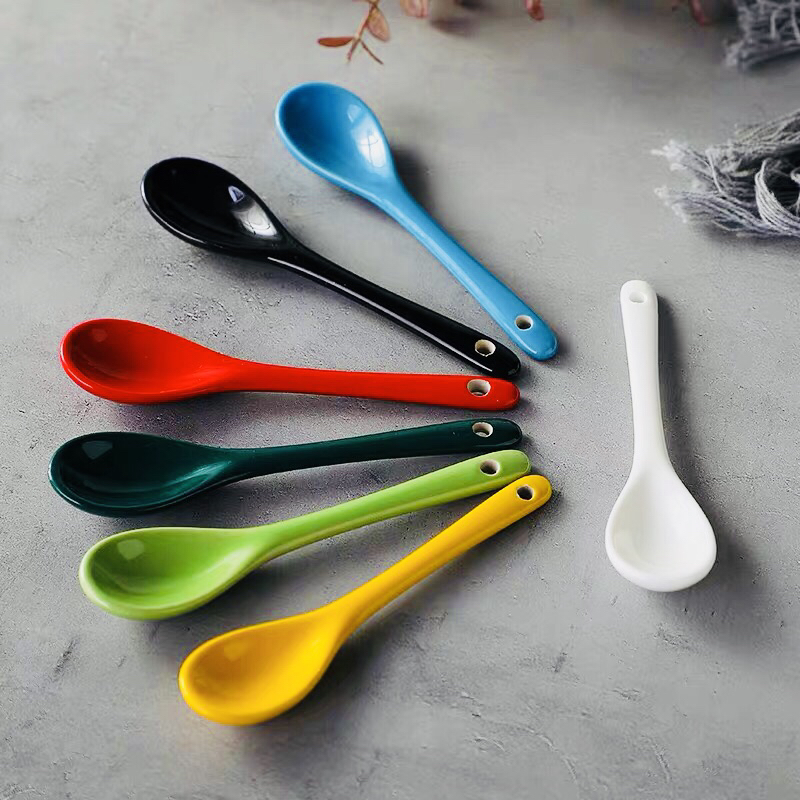 陶瓷创意彩色调味勺调料小汤勺可爱小勺子小号搅拌勺家用长咖啡勺