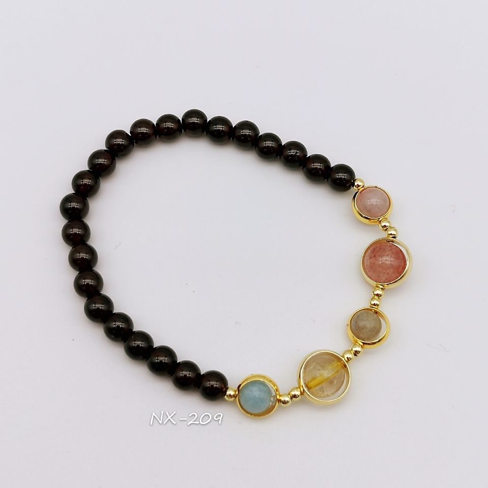 14K 包金韩版石榴石五彩石手链ins小众设计气质少女水晶手串