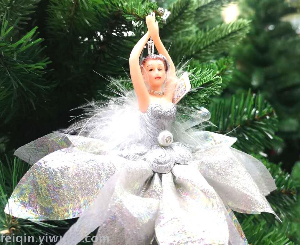 圣诞花仙子圣诞树挂件饰品室内装饰圣诞娃娃白色花仙子