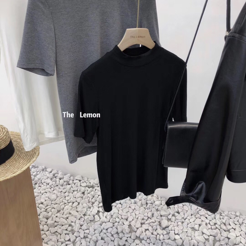 Vanna韩国The Lemon柠檬绿茶新款百搭纯色半高领ulzzngT恤短袖女