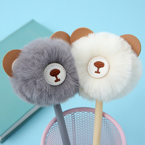 korean stationery creative cartoon bear fur ball pen plush cute water pen warm cute baby gel pen wholesale