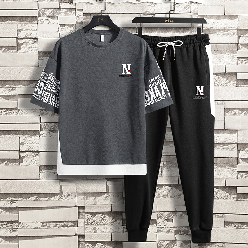 夏季套装男装短袖T恤 男士青少年短袖T恤套装男装T恤套装短袖长裤