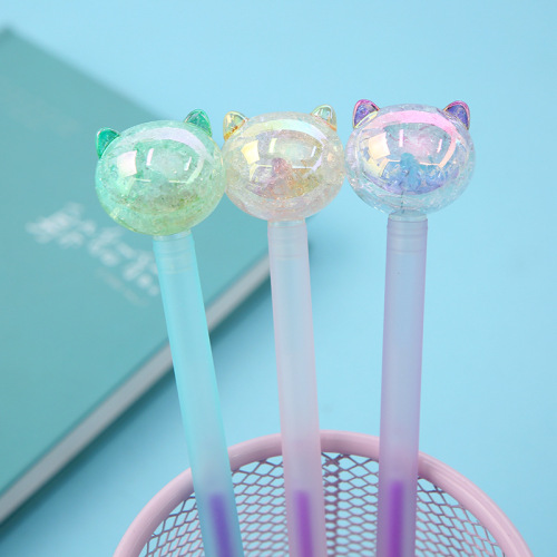 Korean Style Colorful Ice Crack Dali Pattern Water-Based Gel Pen Cartoon Crystal Cat Student Writing Stationery Pen