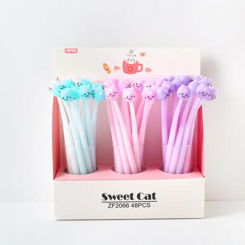 Zhongfan Stationery Zf2066 Small Sweet cat Gel Pen Silicone Animal Modeling Student Stationery Creative Factory Direct
