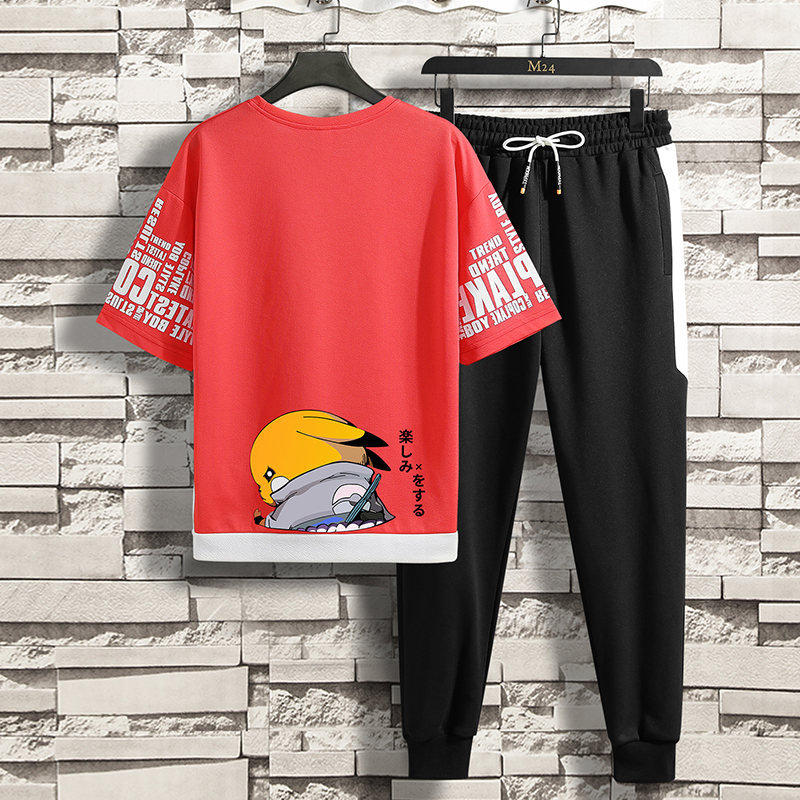 夏季套装男2020新款潮流衣服 男士青少年短袖t恤 男装t恤套装长裤