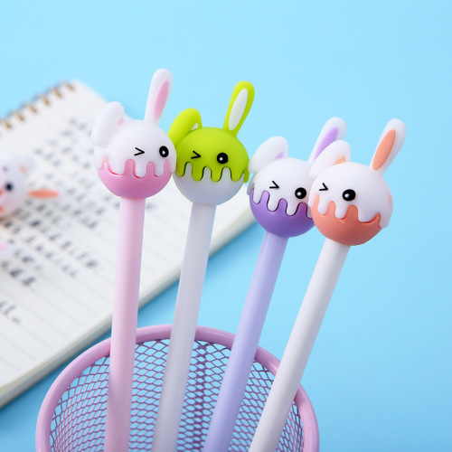 Zf2102 Korean Silicone Cartoon Gel Pen Creative Modeling Rabbit Ears Soft Glue Gel Pen Factory Wholesale