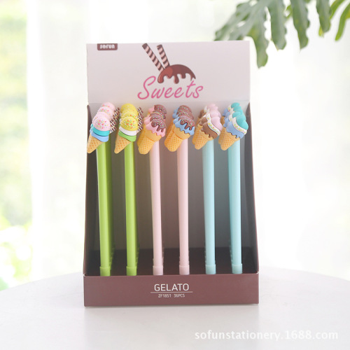 New Popular Zf1851 Cute Ice Cream Silicone Plastic Black Gel Pen Creative Children‘s Stationery Factory Straight