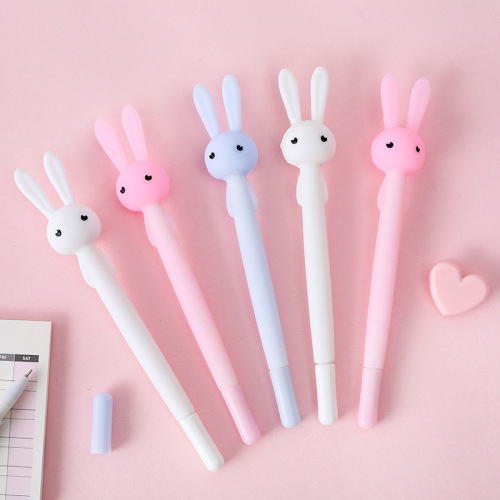Hot Selling Student Stationery Creative Gel Pen Zhongfan 2019 Cute Big Head Rabbit Silicone Cartoon Pen Gift Wholesale