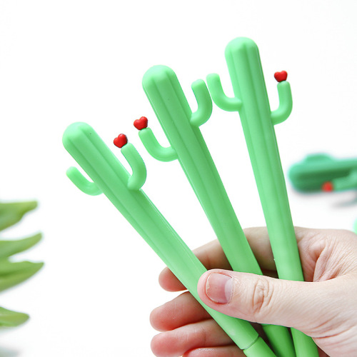 Zf1913 Cactus Modeling Student Gel Pen Korean Minimalist Creative Green Pole Ball Pen 0.5mm Black Core