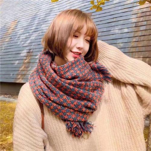 New Arrival of Autumn and Winter Scarf Men‘s and Women‘s Color-Contrast Check Thickened Long Section Dual-Use Houndstooth Shawl Cashmere Scarf