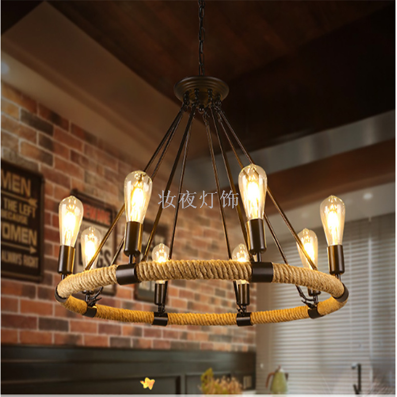 复古麻绳吊灯工业风酒吧餐厅服装店美式loft铁艺怀旧创意个性灯具