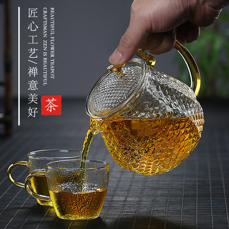 Heat-Resistant Glass Teapot Household Hammered Dragon Incense Pot Heat-Resistant Hammered Heat-Resistant Flower Teapot Tea Maker Tea Set