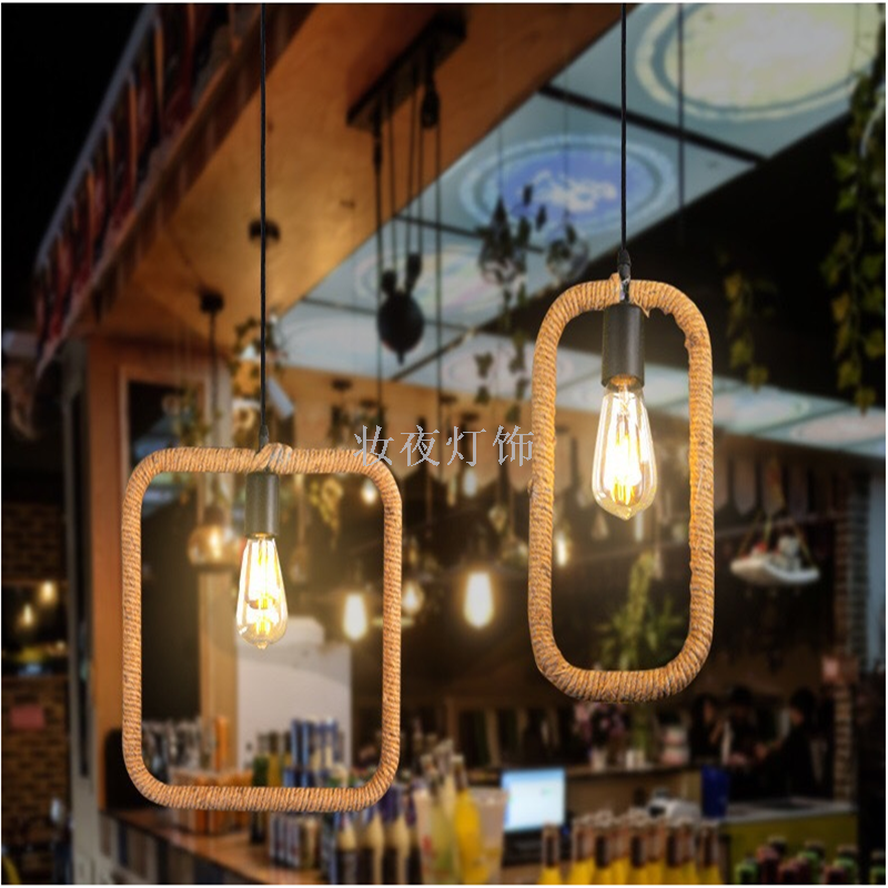 单头麻绳吊灯 LED复古创意工业风麻绳灯 吧台咖啡厅手工麻绳吊灯
