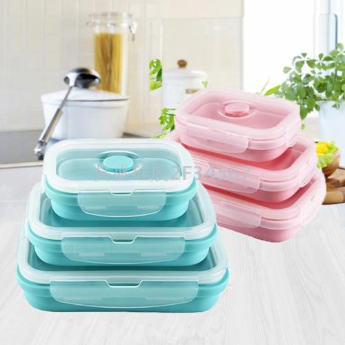 Silicone Lunch Box 4-Piece Foldable Refrigerator Microwave Storage Crisper Factory Direct