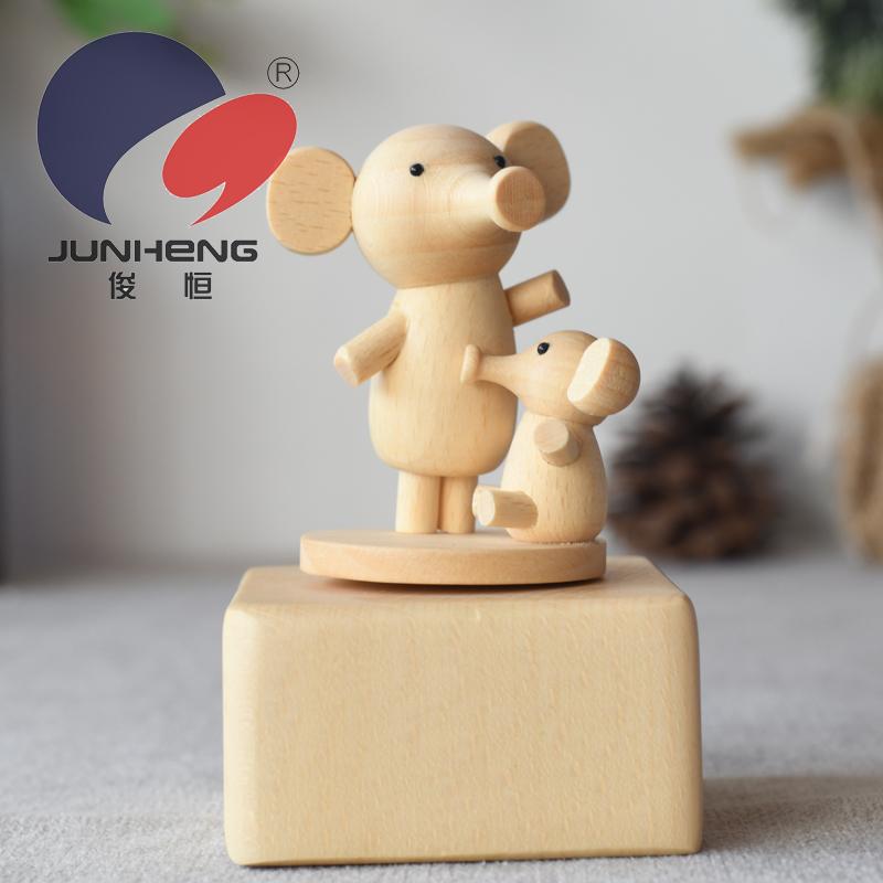 亲子大象音乐盒萌趣儿童礼品木质八音盒工艺品摆件可定制