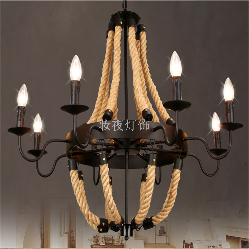 铁艺麻绳吊灯 复古工业风八爪鱼灯饰 客厅餐厅咖啡厅灯具
