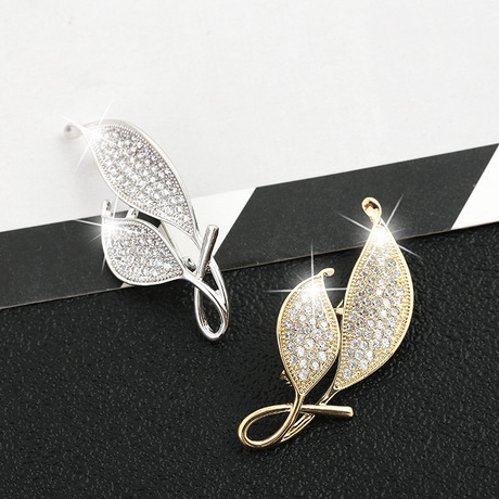 2018 韩式高档时尚百搭植物叶子微镶锆石别针胸花饰品女 厂家批发