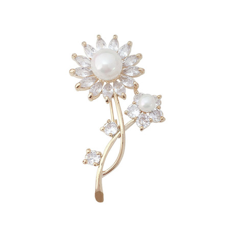 韩板百搭微镶锆石水晶珍珠花朵胸针开衫西装配饰另针服装辅料胸花