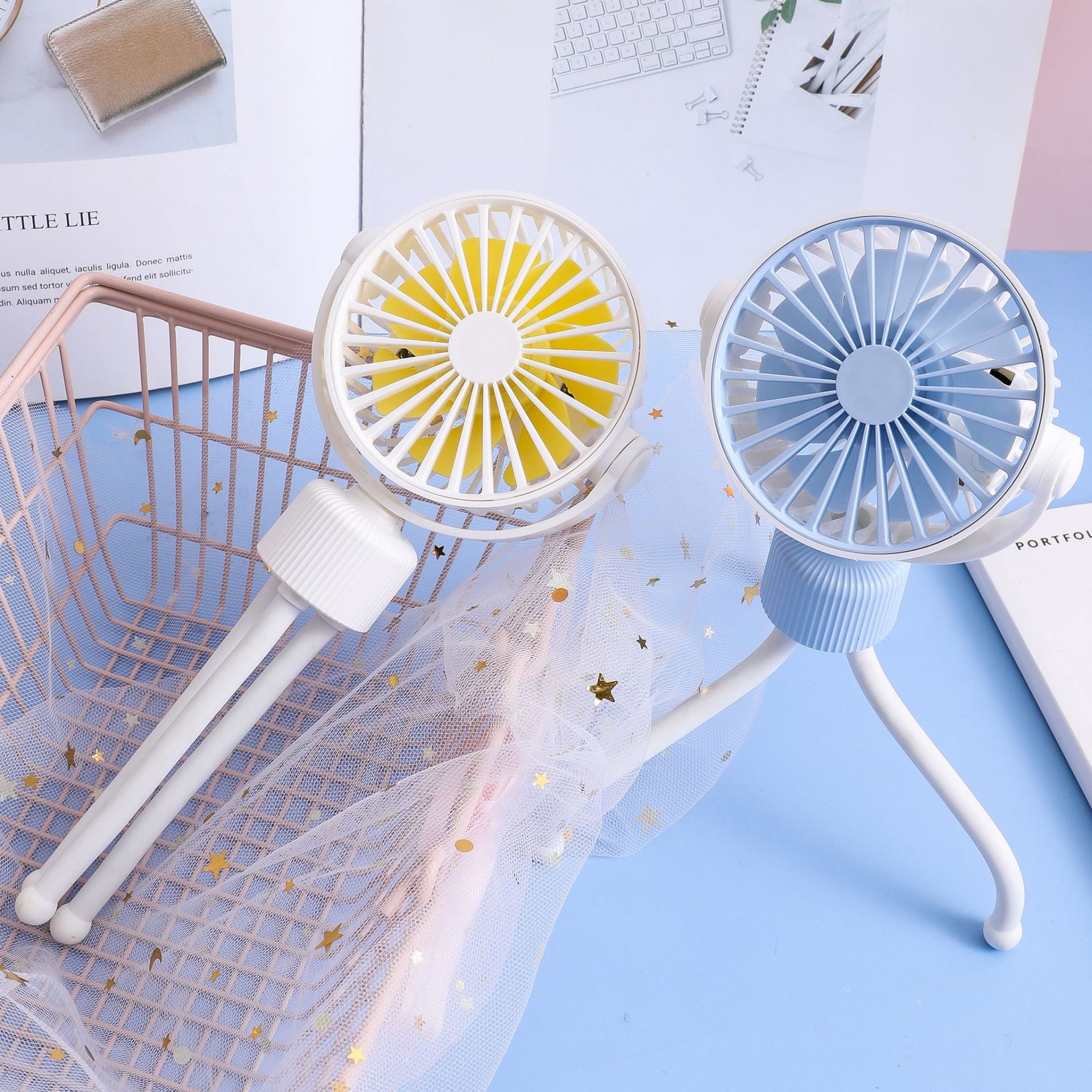 夏季新款风扇创意风扇 手持 USB充电风扇 少女心风扇可扭动软支架