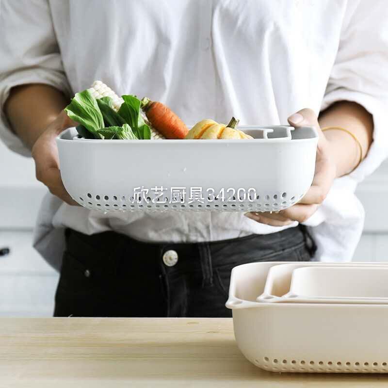 A three-piece set of rectangular kitchen fruit and vegetable storage baskets and draining baskets pic 2