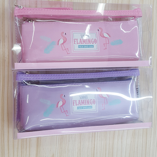 flamingo double-layer portable pencil case