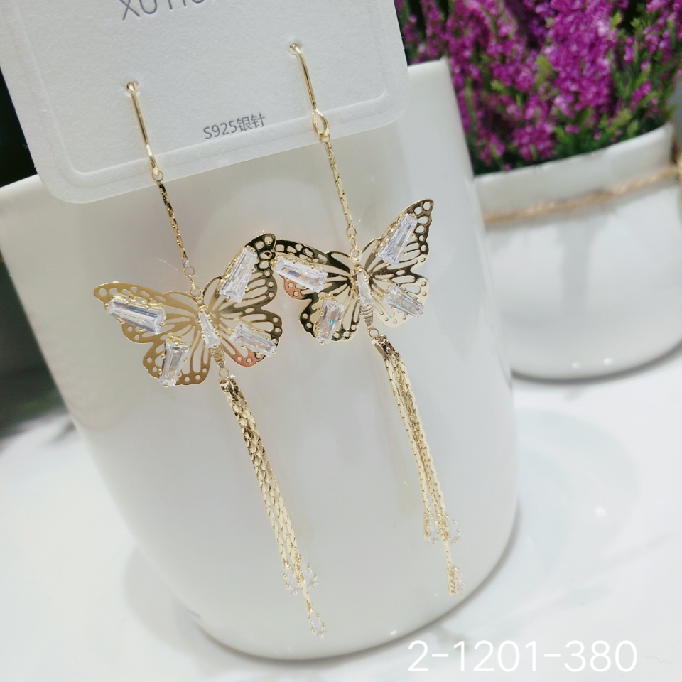 厂家批发S925银针耳环 奢华流苏耳环 真金电镶高品质耳环