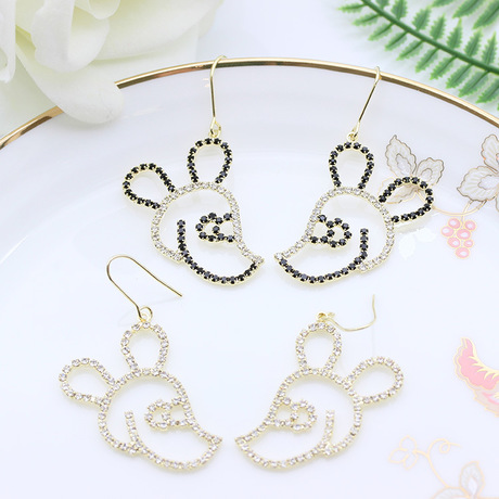 S925银针耳环镶钻彩钻鼠年米老鼠耳饰女义乌饰品厂家直销一件代发