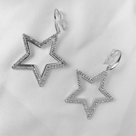 S925银针耳环女韩版新款五角星耳钉镶钻满钻耳饰简约时尚一件代发
