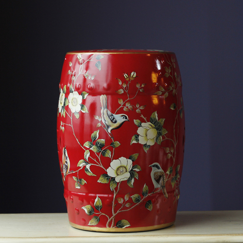 Painted Flower and Bird Country Ceramic Drum Stool Creative Decoration New Chinese Style Home European Style Ornaments
