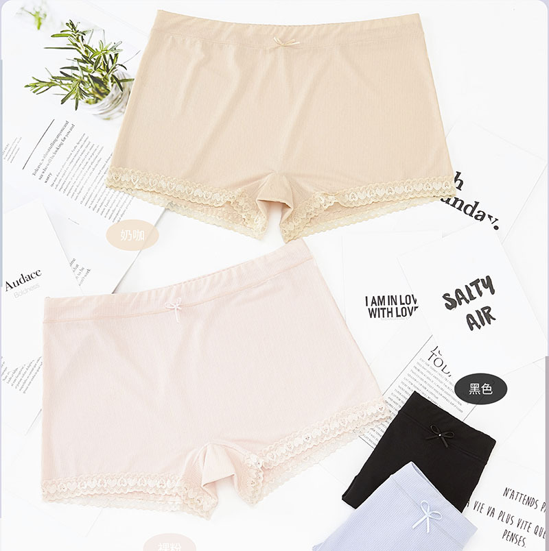 蕾丝花边锦纶透气孔三分打底裤 中腰蝴蝶结防走光女士安全裤批发