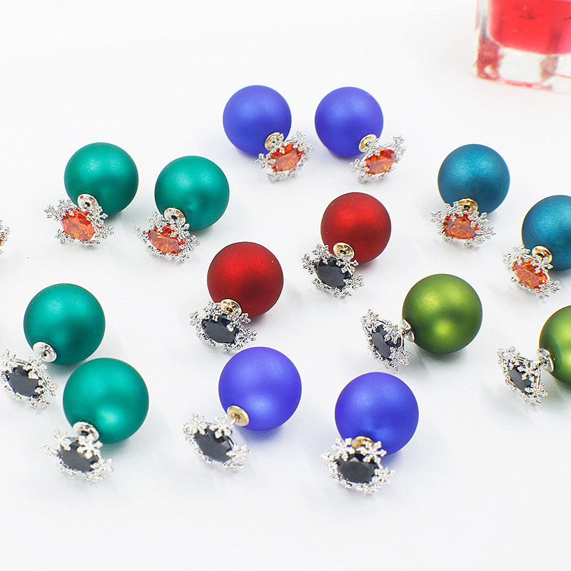 花朵耳环女气质韩国个性简约红雪花珍珠耳钉超仙网红双面厂家直销