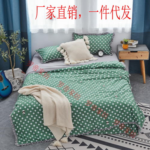 internet celebrity pure cotton bed three or four-piece girl‘s heart bed skirt quilt cover bed sheet fitted sheet princess style ruffled