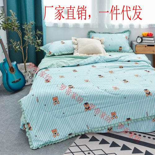 nordic style net red ins bed four-piece set cotton cotton striped quilt three-piece bedspread quilt cover 4 sheets