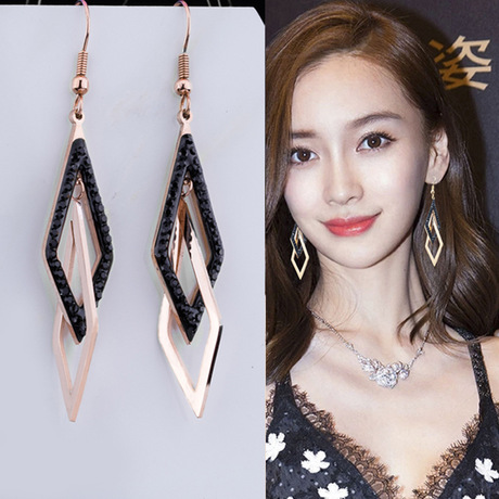 S925银针韩版耳饰气质百搭女士耳环批发钻石镶嵌耳钩饰品一件代发