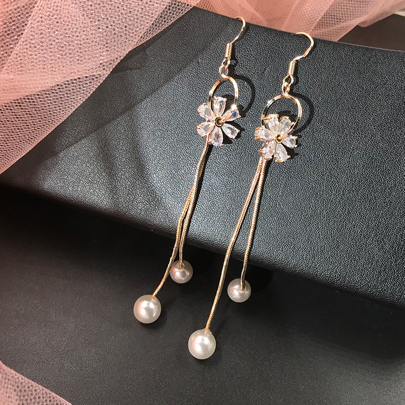 气质小香珍珠耳环女长款气质流苏链防过敏流苏小香风耳钉耳坠网红