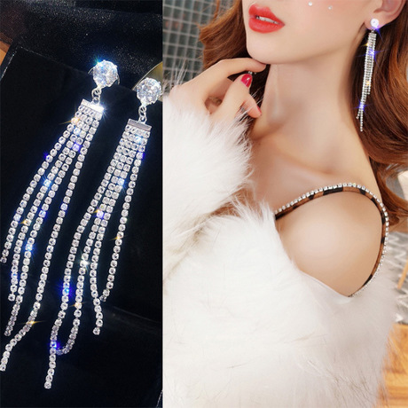 S925银针长款流苏圆环耳钉耳环韩国气质网红耳饰2019新款夸张耳坠