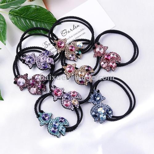Head Rope Korean Fresh Czech Diamond Simple Girl‘s Heart Net Red Personality Ponytail Rubber Band Female Jewelry