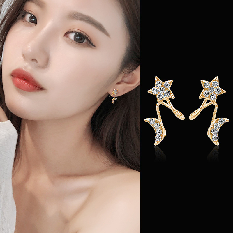 S925银针星星月亮耳钉气质百搭耳坠韩流行少女INS风耳环厂家批发